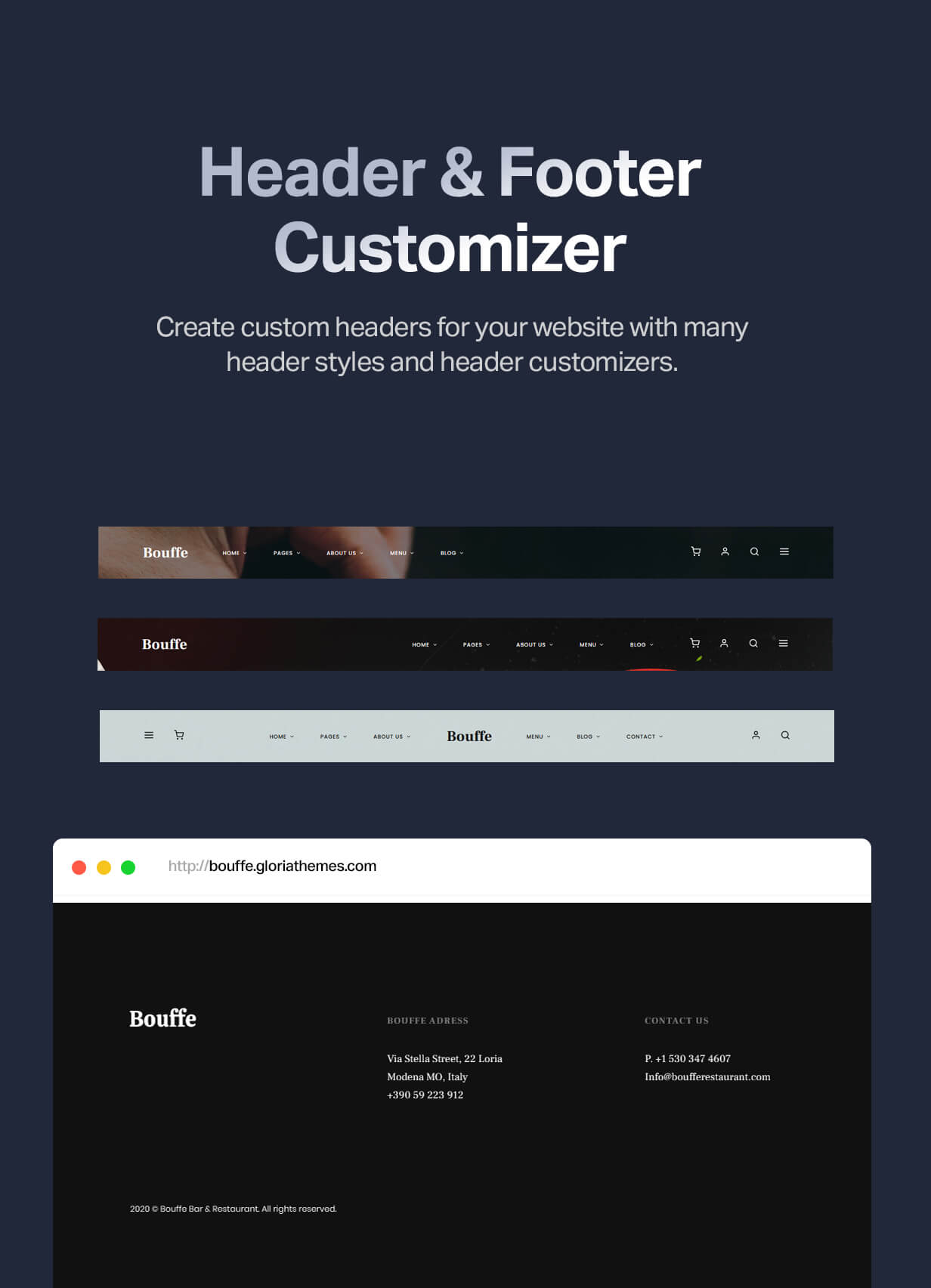 Header and footer customizer