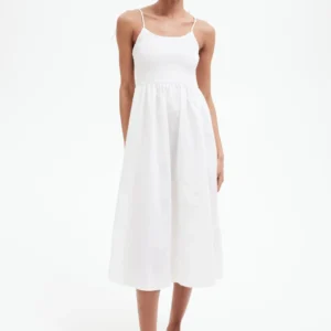 Shoulder-Tie Smocked Midi Dress