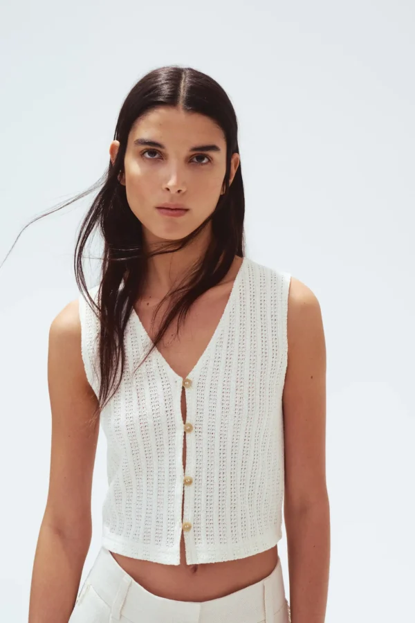 Buttoned Rib Knit Vest