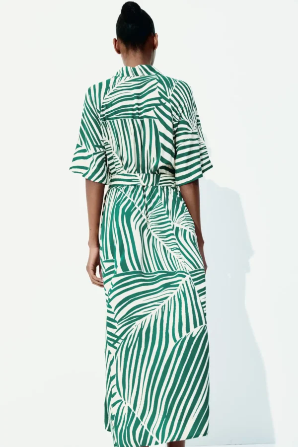 Tropical Stripe Belted Midi Dress