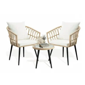 FHFO 3 Piece Patio Bistro Set, Outdoor Wicker Balcony Furniture Sets