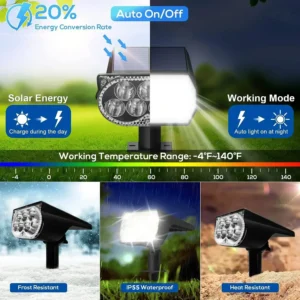 Behome Solar Spot Lights Outdoor, 7 LED Lights, 2-in-1 Waterproof Landscape