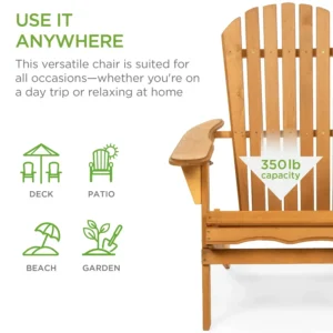 Best Choice Products Folding Adirondack Chair Outdoor, Wooden Accent Lounge